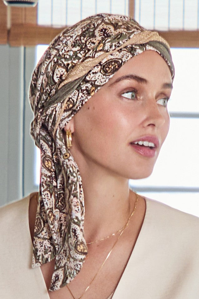 Beatrice - Turbante con nastri corti in viscosa di bambù - Fantasia - 1419-4077