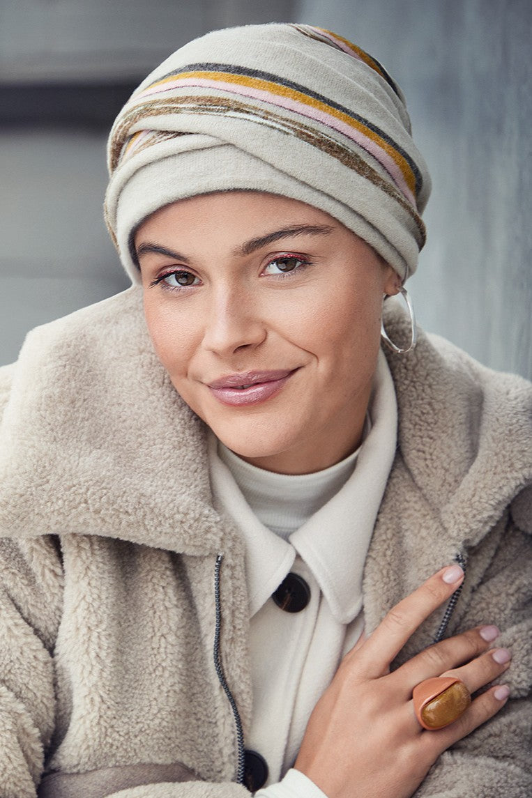 Zoya - Cuffia in acrilico/nylon/viscosa – fantasia a righe beige 1615-4156